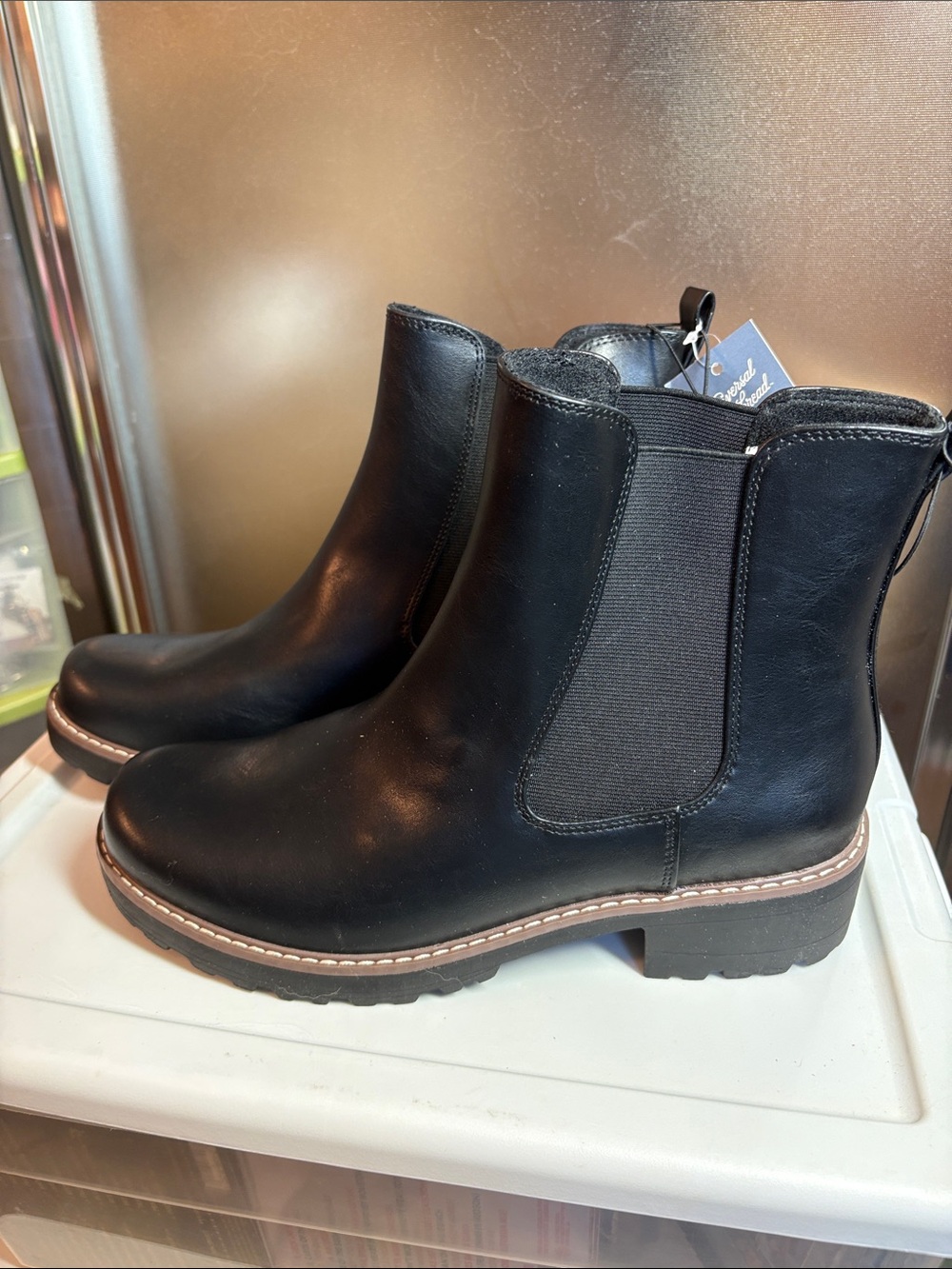 Universal Thread Black Chelsea Ankle Boots with Contrast Stitch